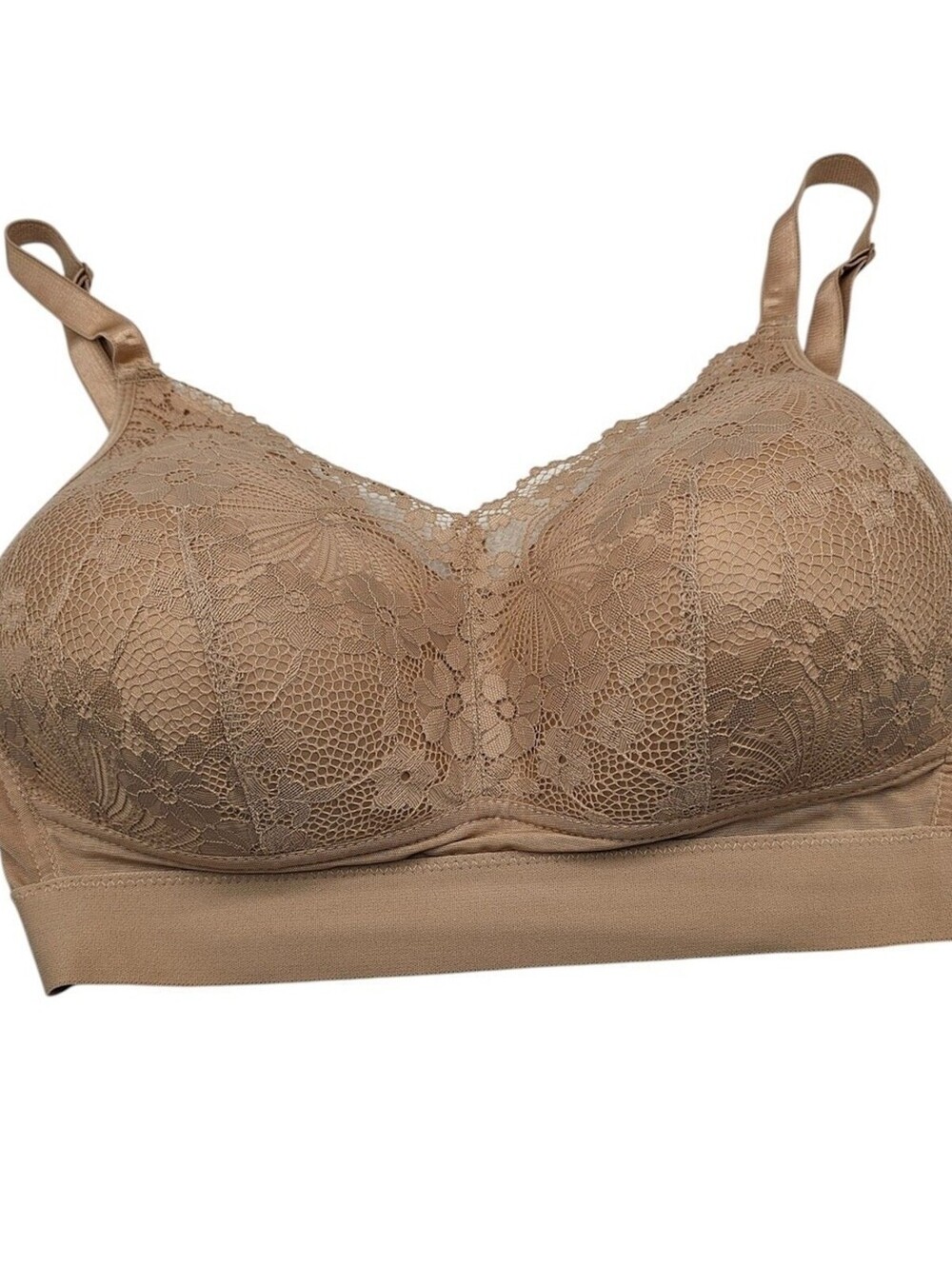 Rhonda Shear Womens Sz XL Full Coverage T Shirt Bra Beige Lace